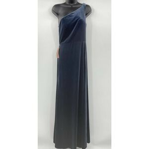 Bhldn Jenny Yoo Cybil Size 6 One Shoulder French Blue Velvet Maxi Dress